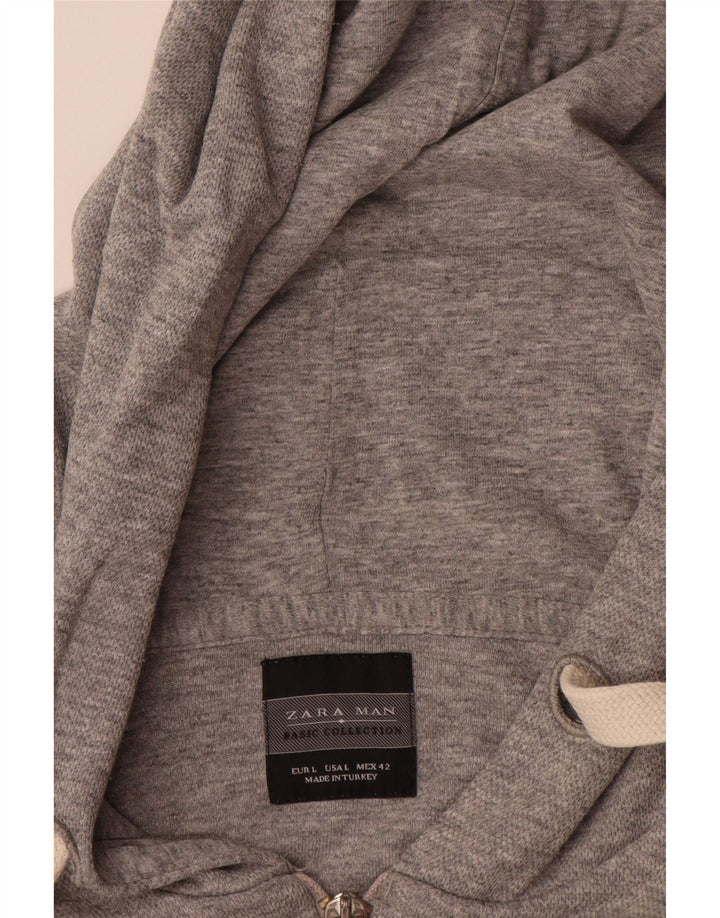 Suéter masculino Zara com capuz e zíper grande cinza manchado