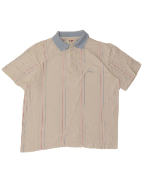 Camisa polo masculina Ellesse de algodão listrado branco médio