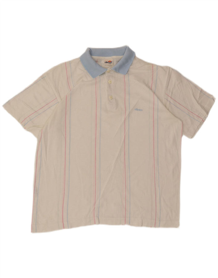 Camisa polo masculina Ellesse de algodão listrado branco médio