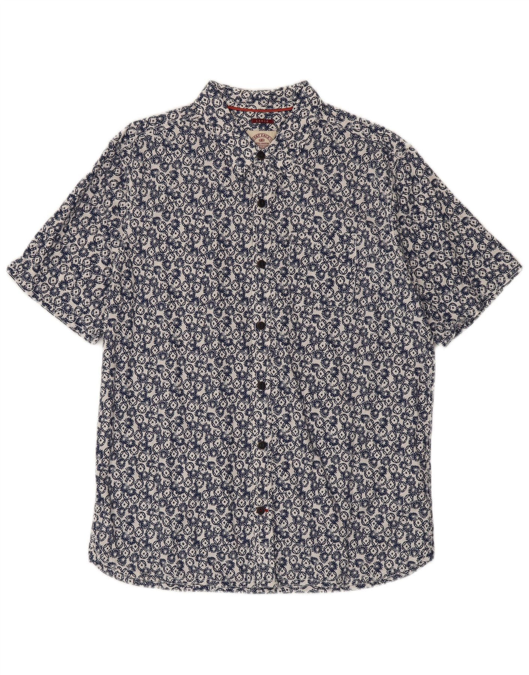 Camisa masculina de manga curta Fat Face grande algodão geométrico azul