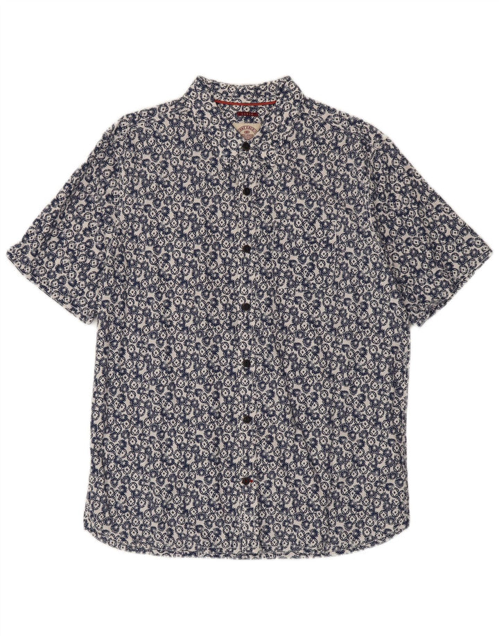 Camisa masculina de manga curta Fat Face grande algodão geométrico azul