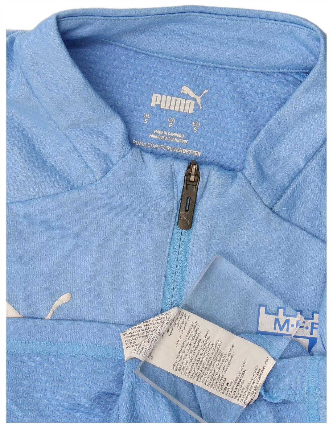 Puma Mens Zip Neck Pulôver Treino Top Pequeno Azul Colorblock Poliéster