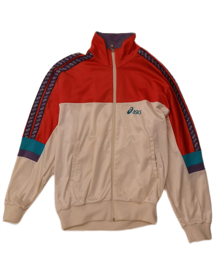 ASICS Mens Graphic Tracksuit Top Jacket IT 48 Medium Off White Colourblock