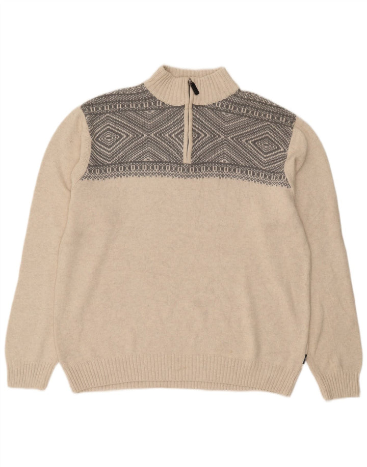 Suéter masculino CHAPS com zíper e pescoço XL algodão geométrico cinza