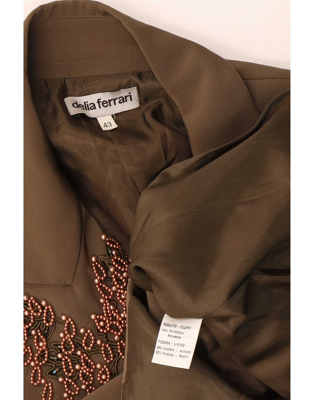 Jaqueta blazer feminina de 2 botões Delia Ferrari IT 43 poliéster cáqui médio