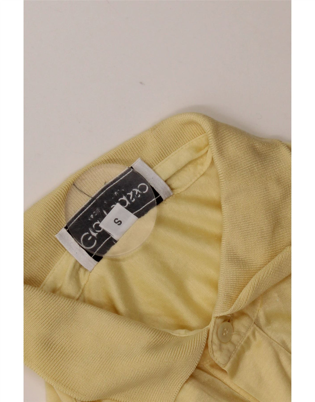 Camisa polo masculina vintage pequena de algodão amarelo