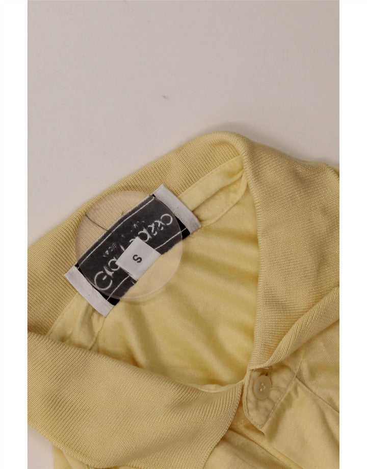 Camisa polo masculina vintage pequena de algodão amarelo