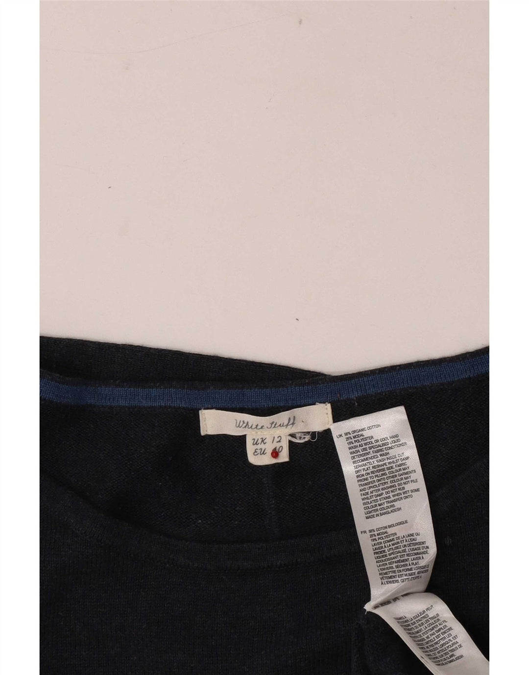 Suéter feminino com gola canoa White Stuff Reino Unido 12 algodão azul marinho médio