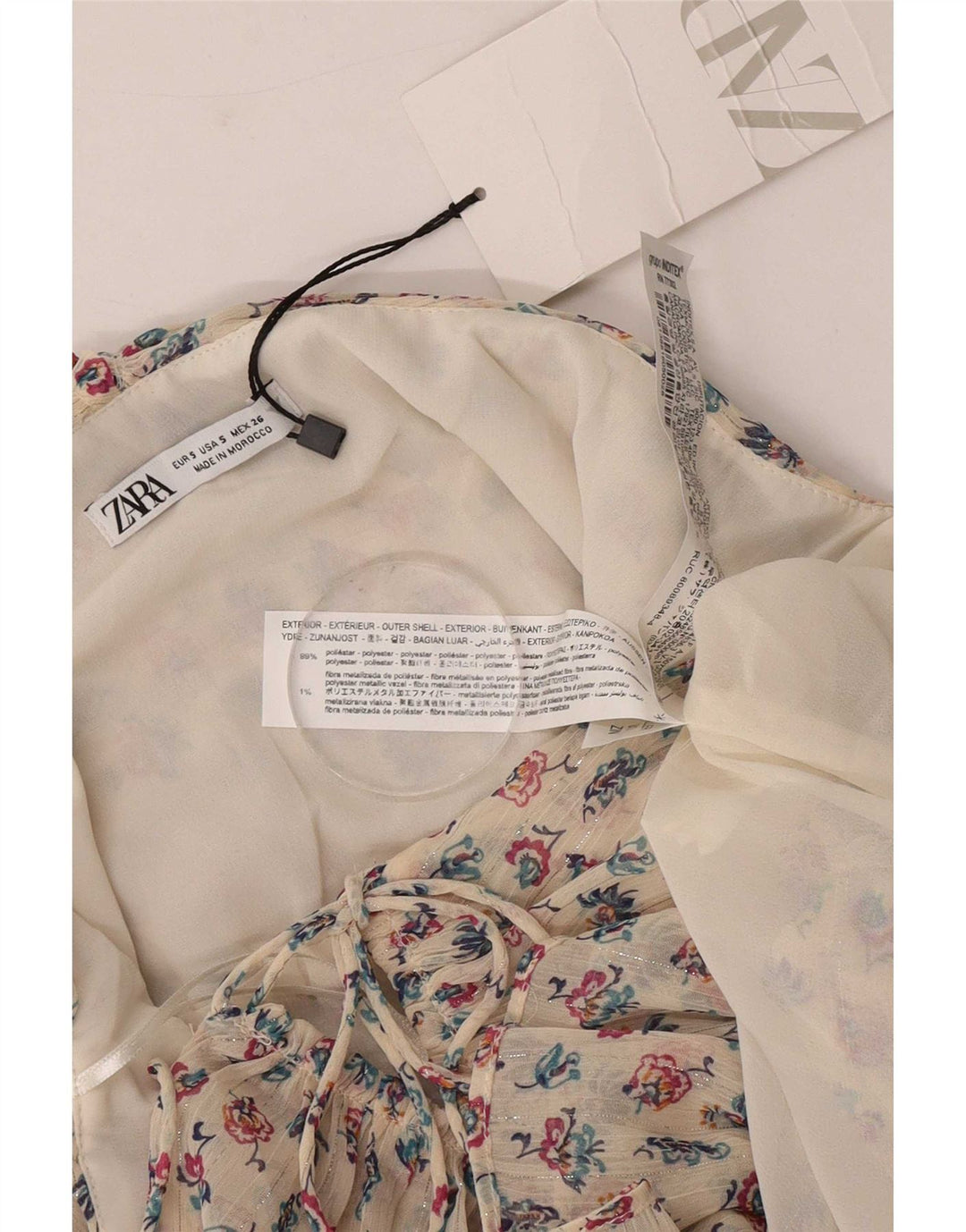 Top sem alças feminino Zara UK 8 pequeno poliéster floral bege