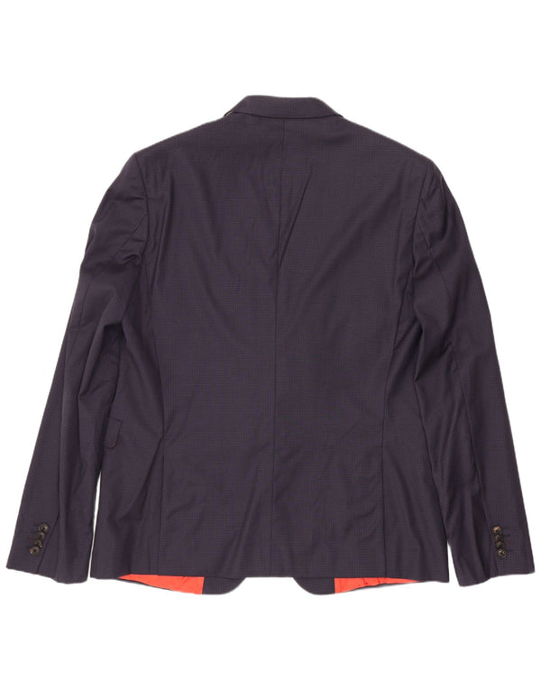 Jaqueta blazer masculina de 2 botões Paul Smith IT 44 XS azul marinho xadrez lã