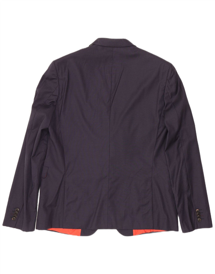 Jaqueta blazer masculina de 2 botões Paul Smith IT 44 XS azul marinho xadrez lã