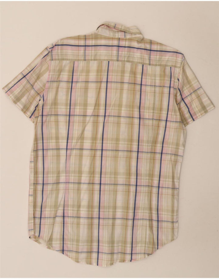 Camisa masculina diesel de manga curta grande algodão xadrez bege
