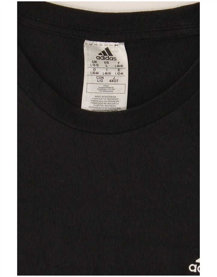 ADIDAS Womens Top Manga Longa Reino Unido 16/18 Grande Algodão Preto