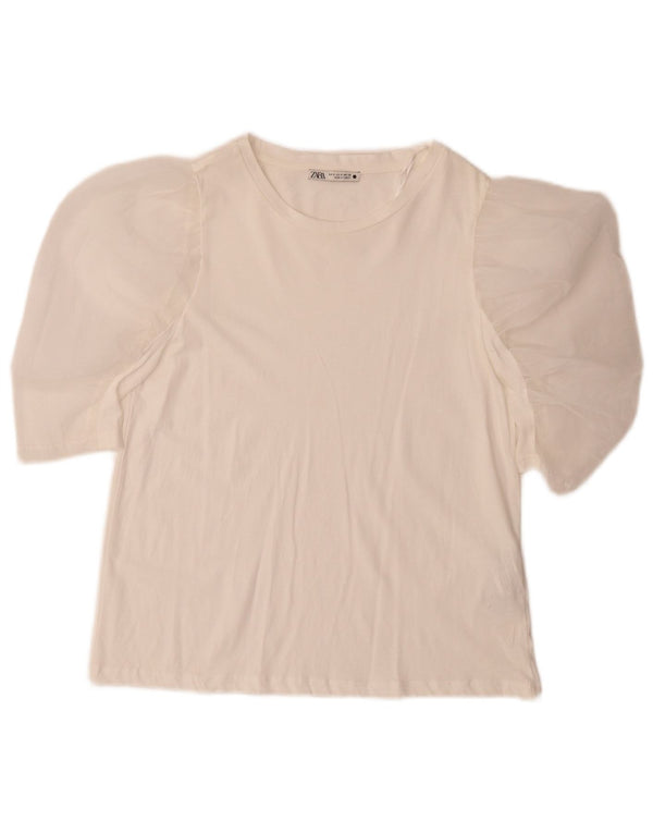 Blusa feminina Zara Top UK 10 pequeno algodão branco