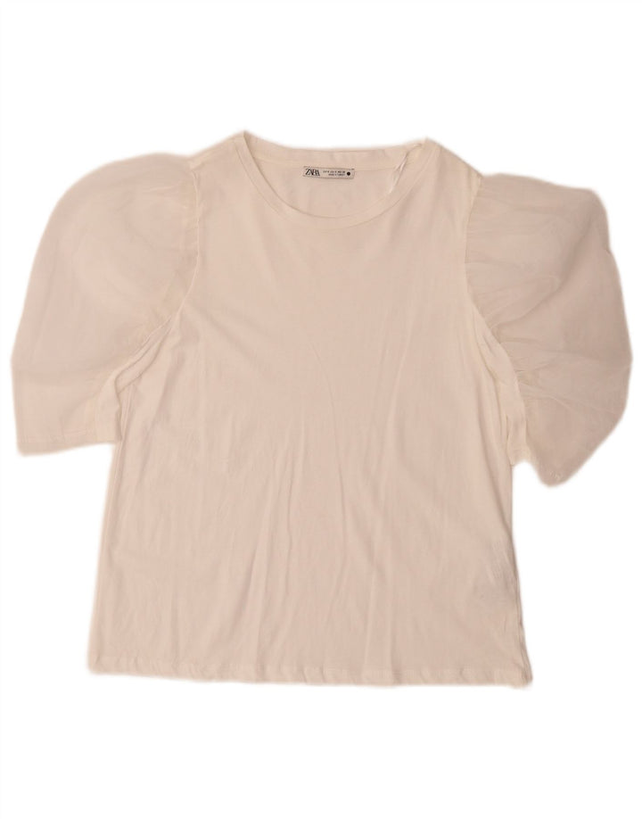 Blusa feminina Zara Top UK 10 pequeno algodão branco