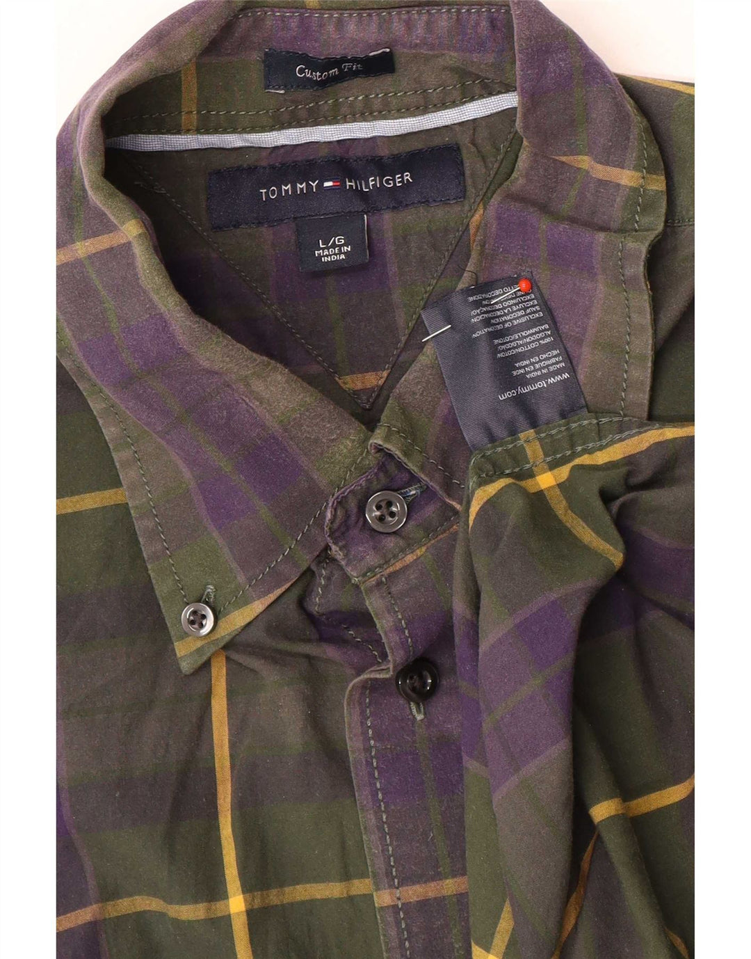 Camisa masculina Tommy Hilfiger Custom Fit grande algodão xadrez multicolorido