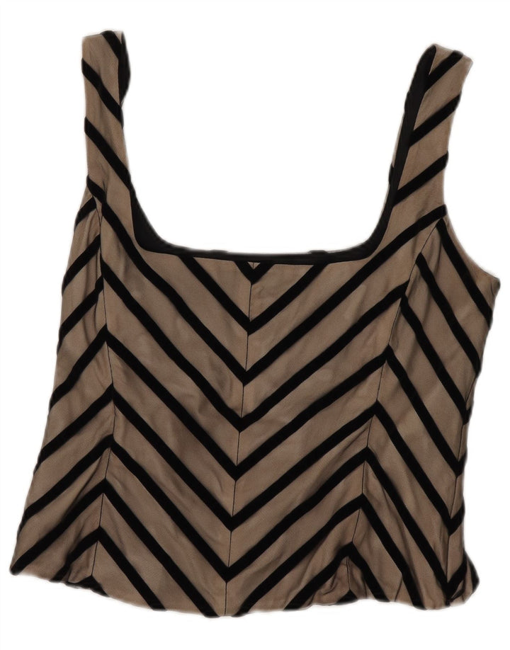 Top feminino sem mangas da Coast UK 12 poliéster Chevron bege médio