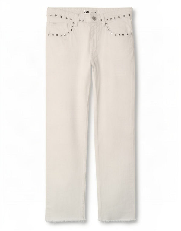 Zara Calça Jeans Feminina Crop Straight EU 36 XS W26 L25 Branco