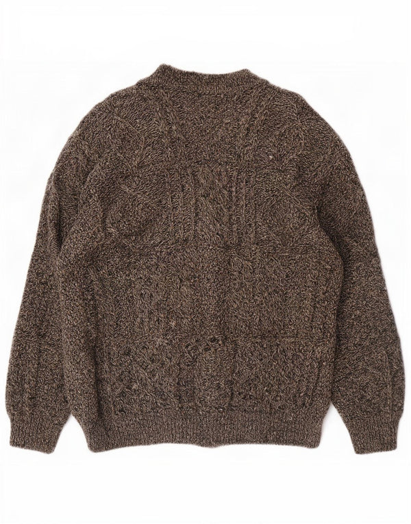 Suéter cardigã masculino vintage 2XL lã manchada cinza