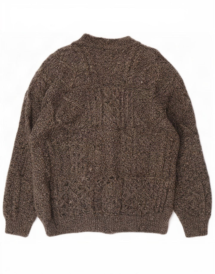 Suéter cardigã masculino vintage 2XL lã manchada cinza