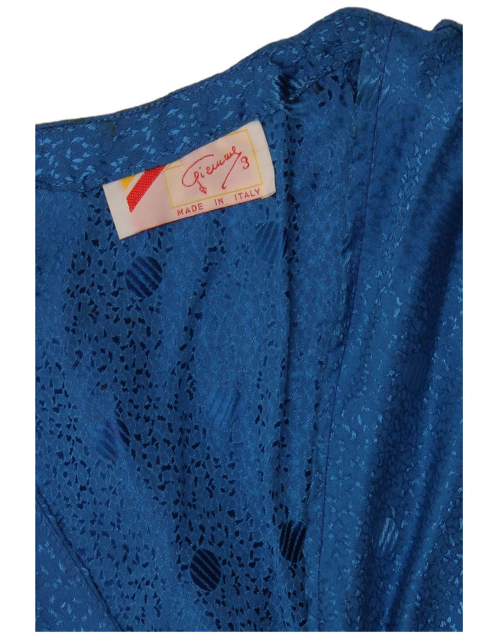 Colete feminino vintage UK 12 clássico azul médio geométrico