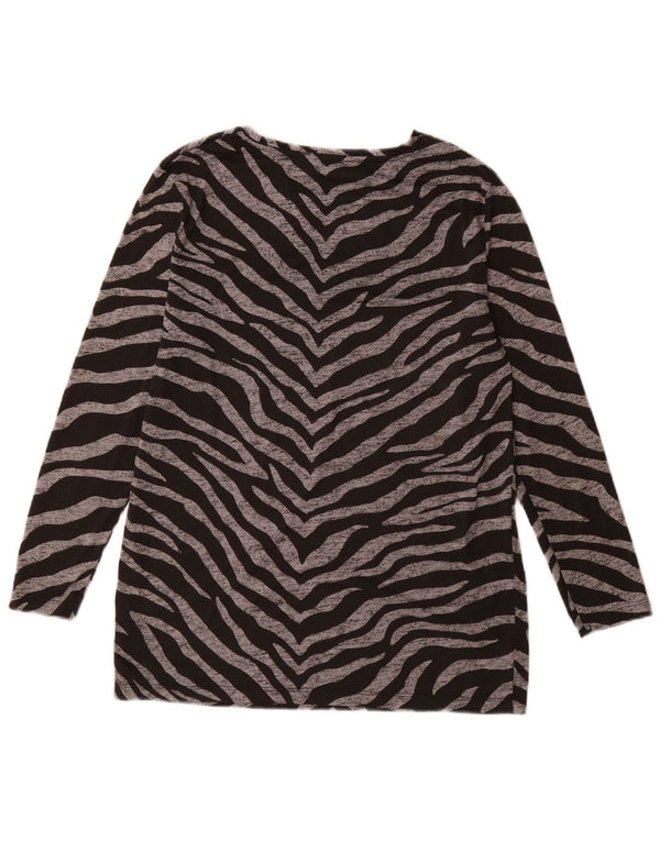 Top feminino Marks & Spencer de manga comprida UK 12 médio preto com estampa animal