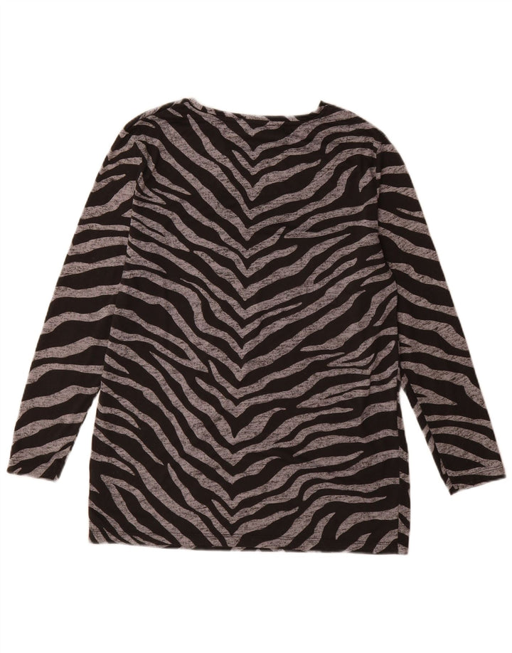 Top feminino Marks & Spencer de manga comprida UK 12 médio preto com estampa animal