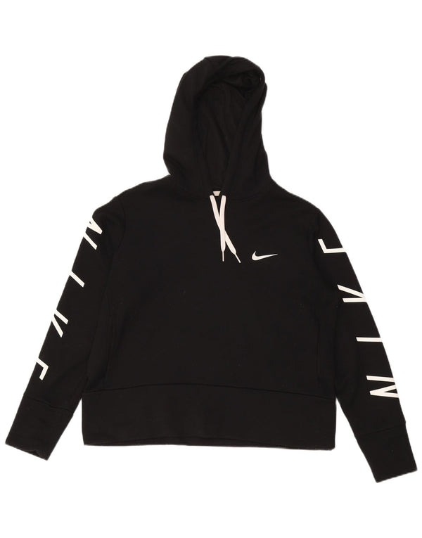 NIKE Womens Crop Graphic Hoodie Jumper UK 14 Médio Preto Poliéster