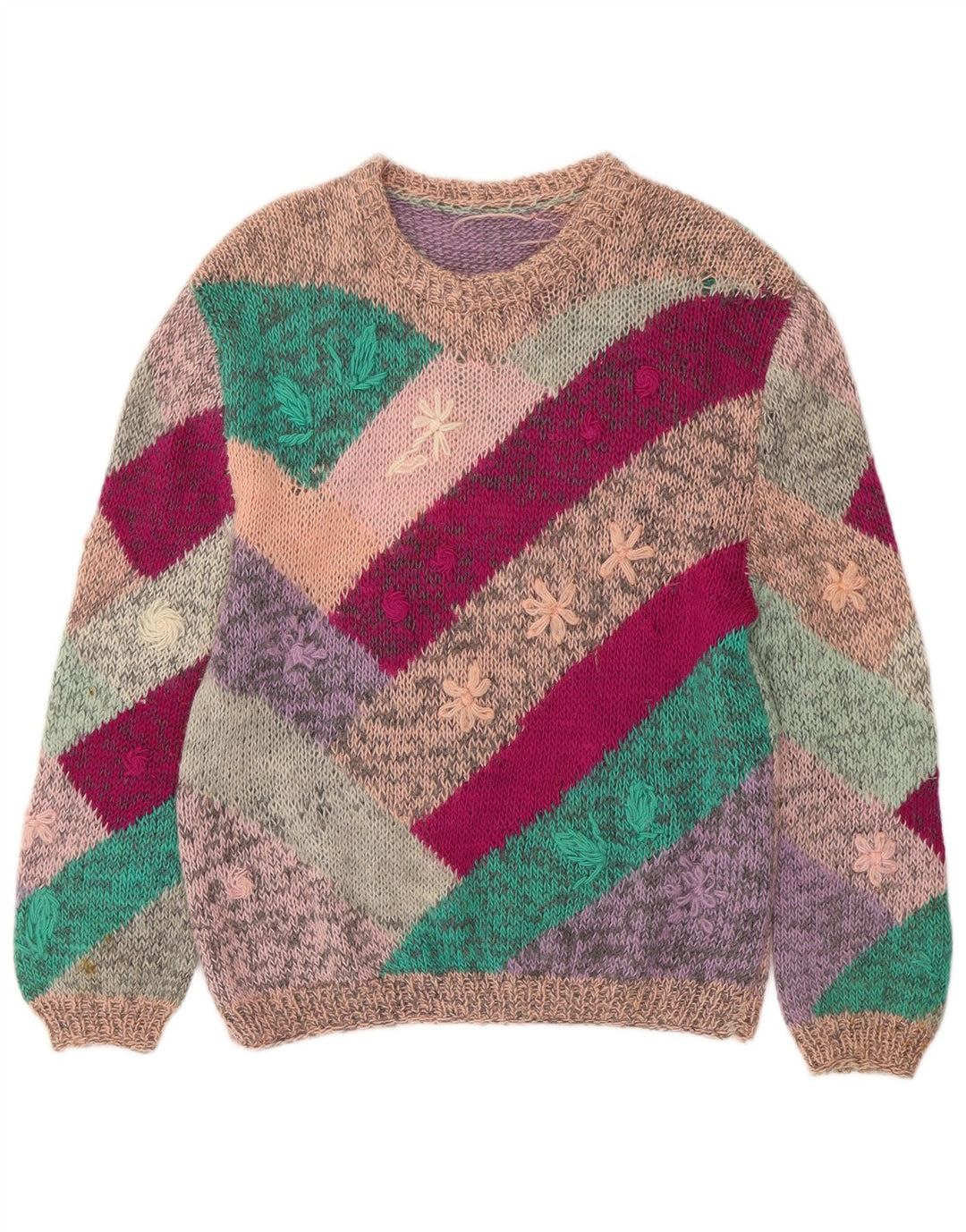 Suéter feminino VINTAGE com gola canoa UK 18 XL multicolorido floral