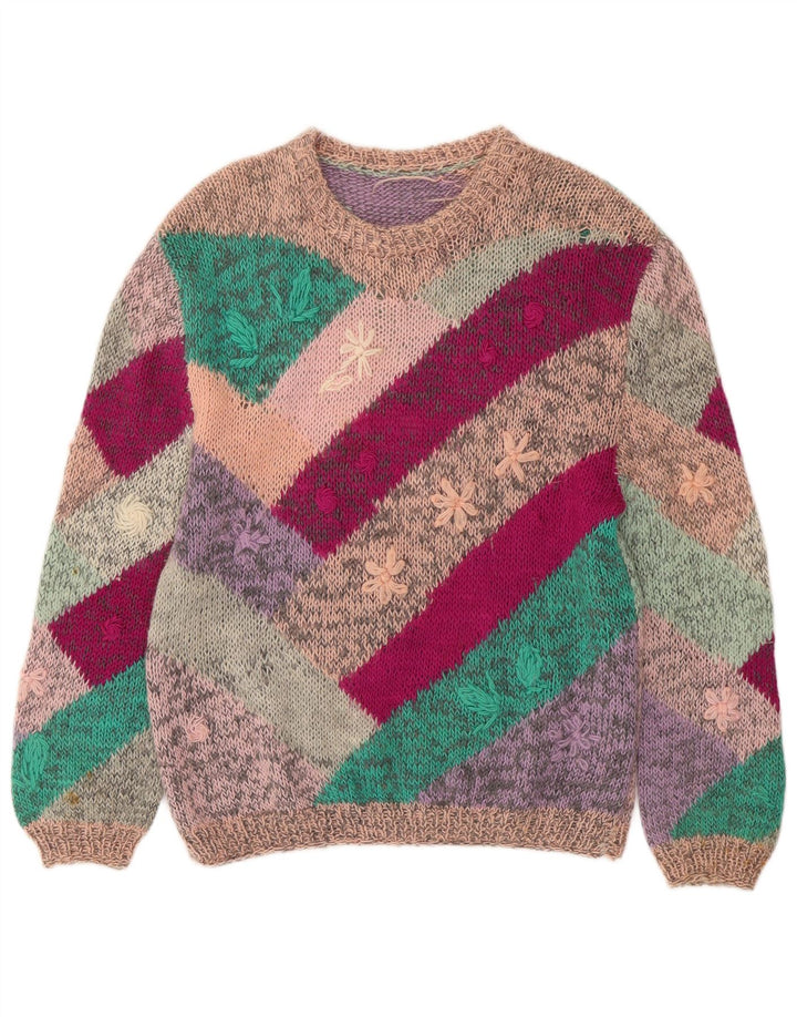 Suéter feminino VINTAGE com gola canoa UK 18 XL multicolorido floral