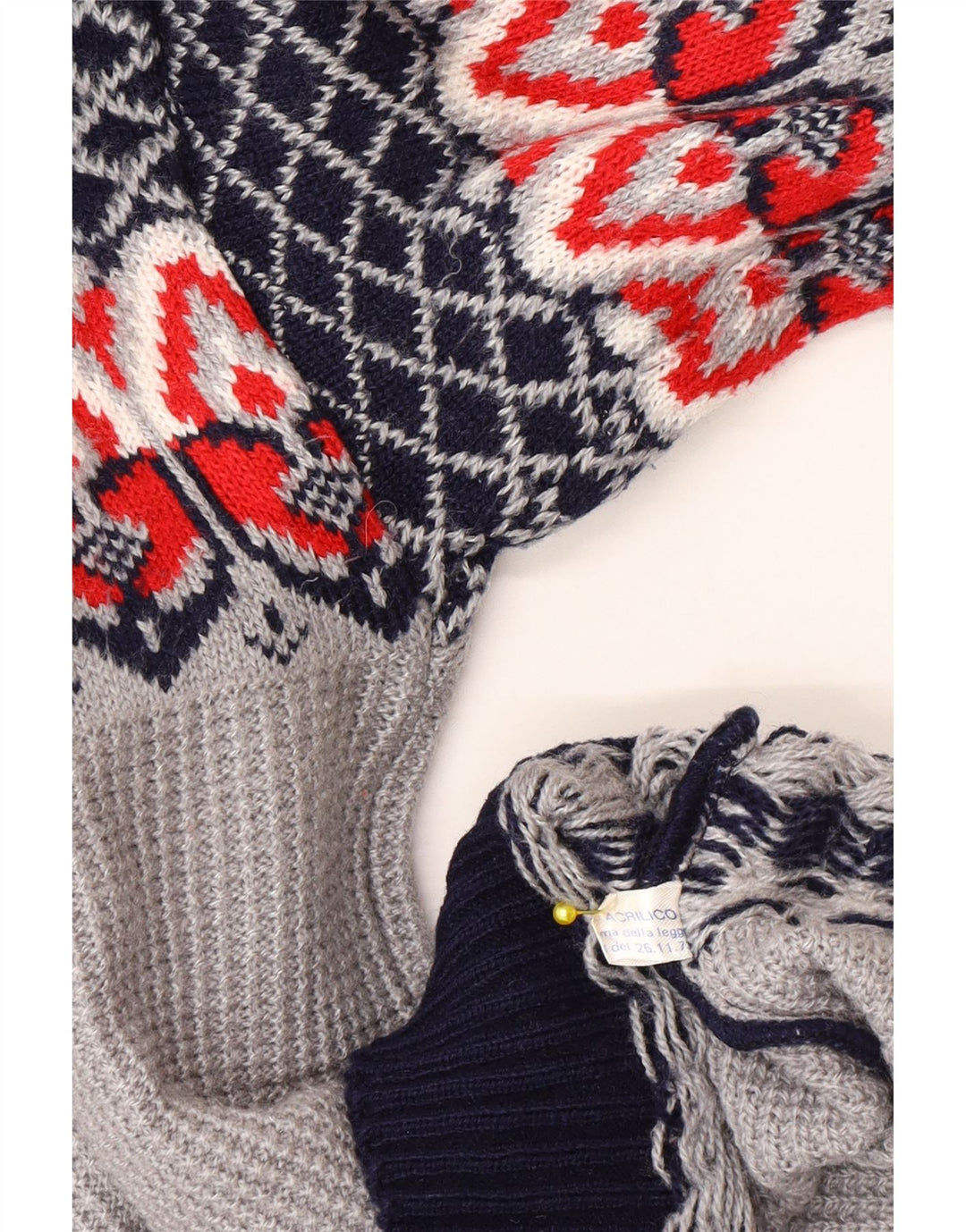 Suéter masculino vintage com gola redonda, azul médio, acrílico Fair Isle