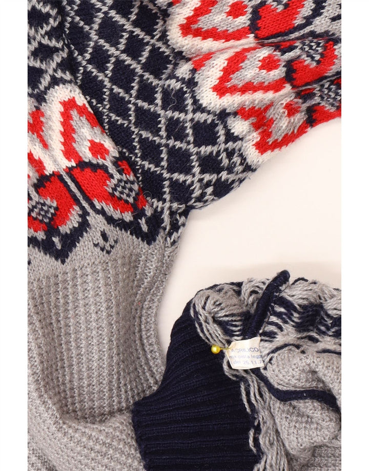 Suéter masculino vintage com gola redonda, azul médio, acrílico Fair Isle