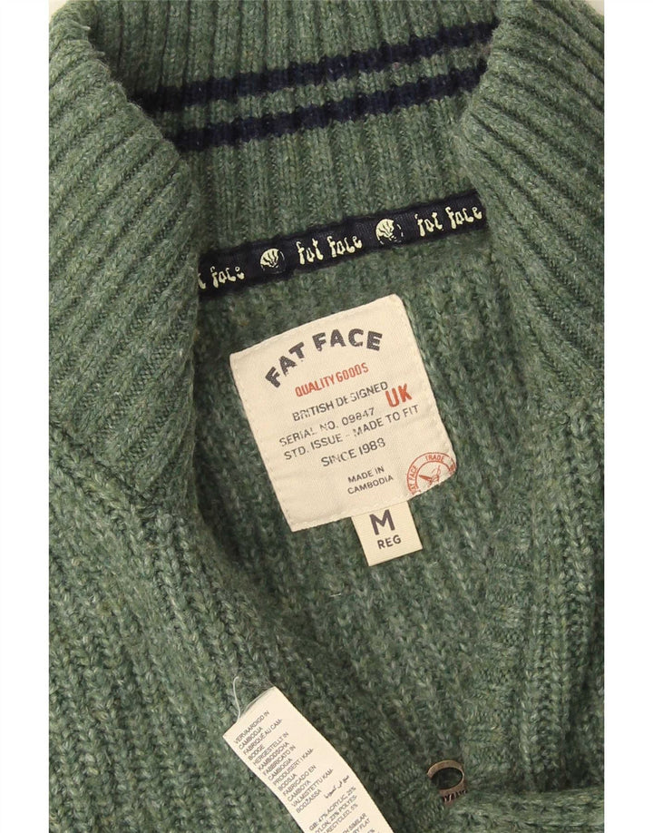 Suéter masculino Fat Face com zíper e pescoço em acrílico verde médio