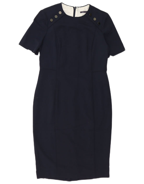 Vestido bainha feminino Marks & Spencer Reino Unido 14 grande poliéster azul marinho