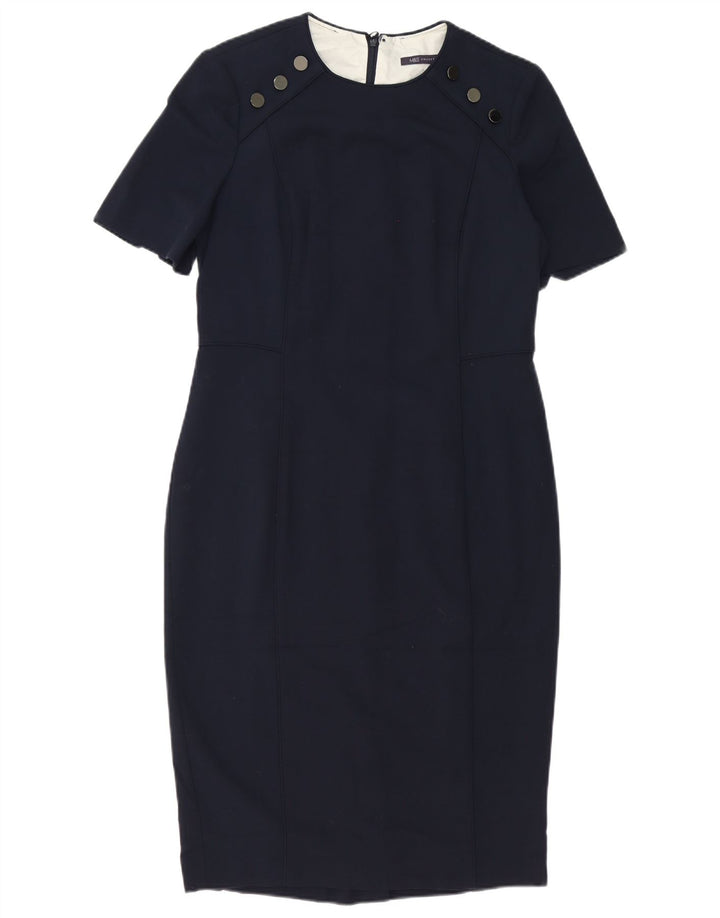 Vestido bainha feminino Marks & Spencer Reino Unido 14 grande poliéster azul marinho