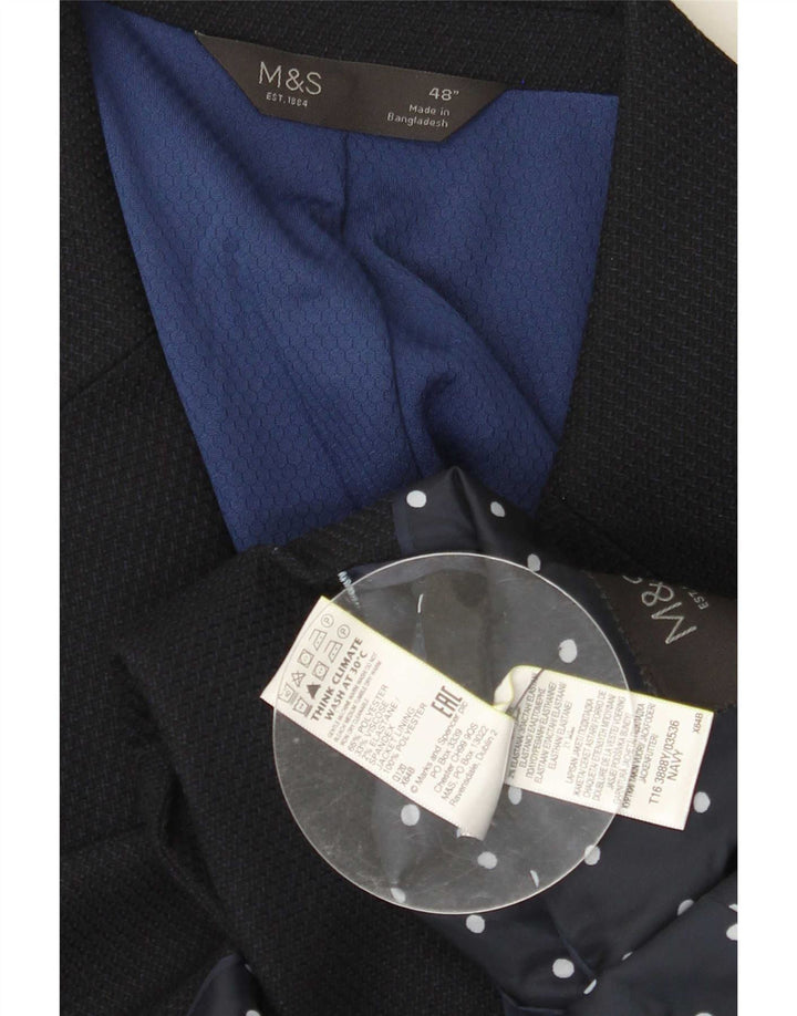 Jaqueta blazer masculina de 2 botões Marks & Spencer Reino Unido 48 2XL azul marinho poliéster