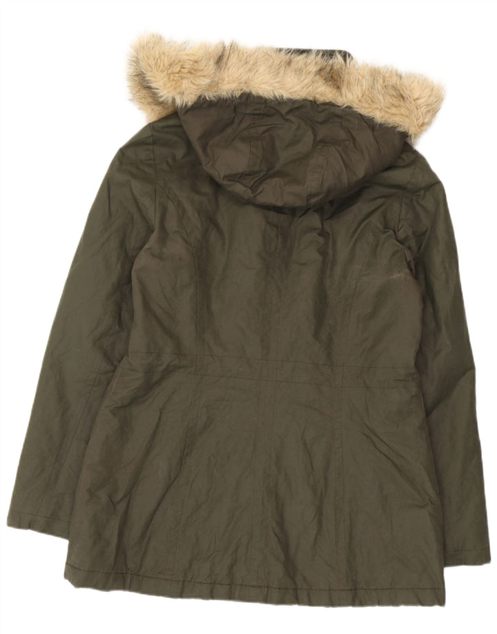 Jaqueta parka feminina com capuz Marks & Spencer Reino Unido 12 algodão cáqui médio