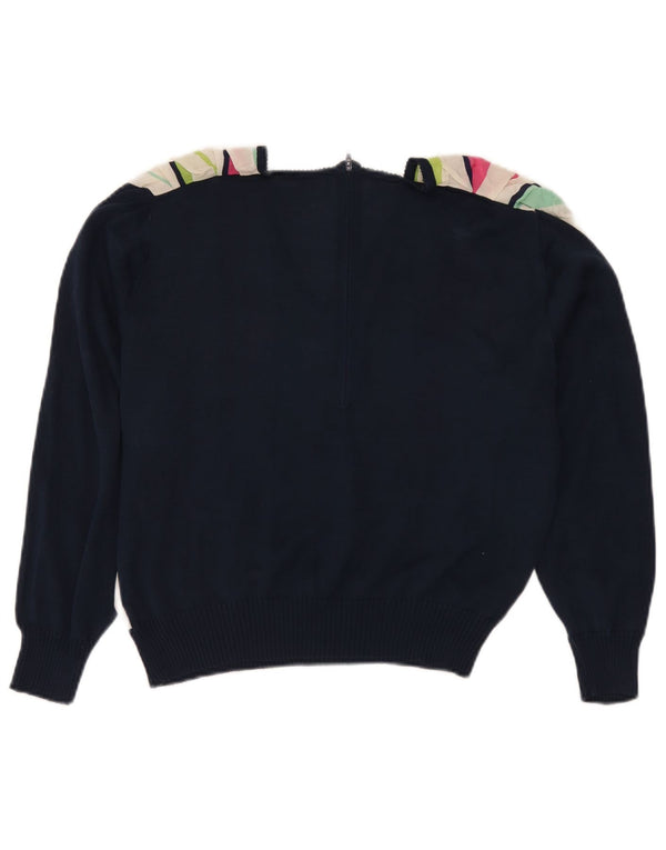 Blusa feminina vintage de manga comprida UK 16 grande listrada azul marinho