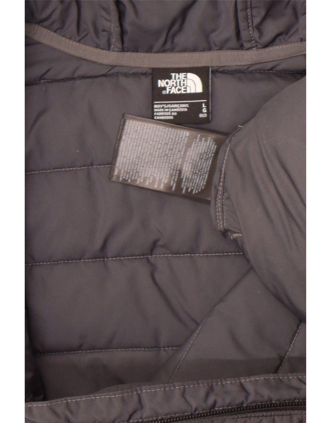 Jaqueta acolchoada com capuz The North Face Boys 11-12 anos grande poliéster cinza