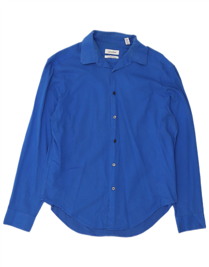 Camisa masculina Calvin Klein Slim Fit tamanho 15 1/2 algodão azul médio