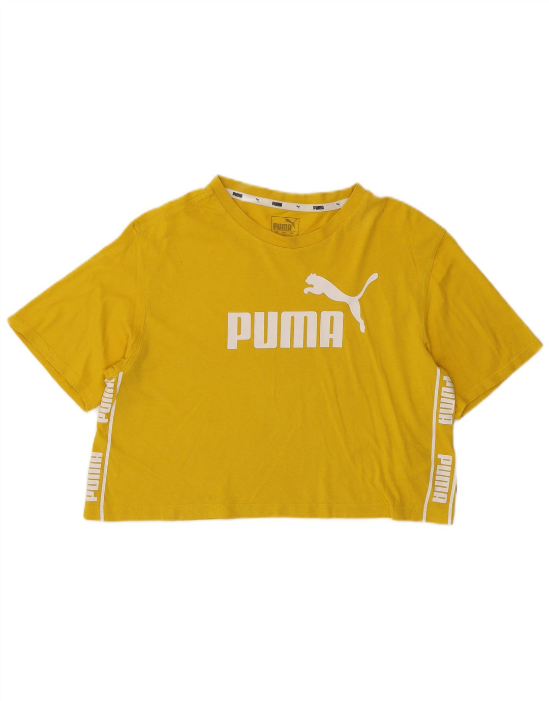 Camiseta feminina PUMA cropped oversized gráfica Reino Unido 10 pequeno algodão amarelo