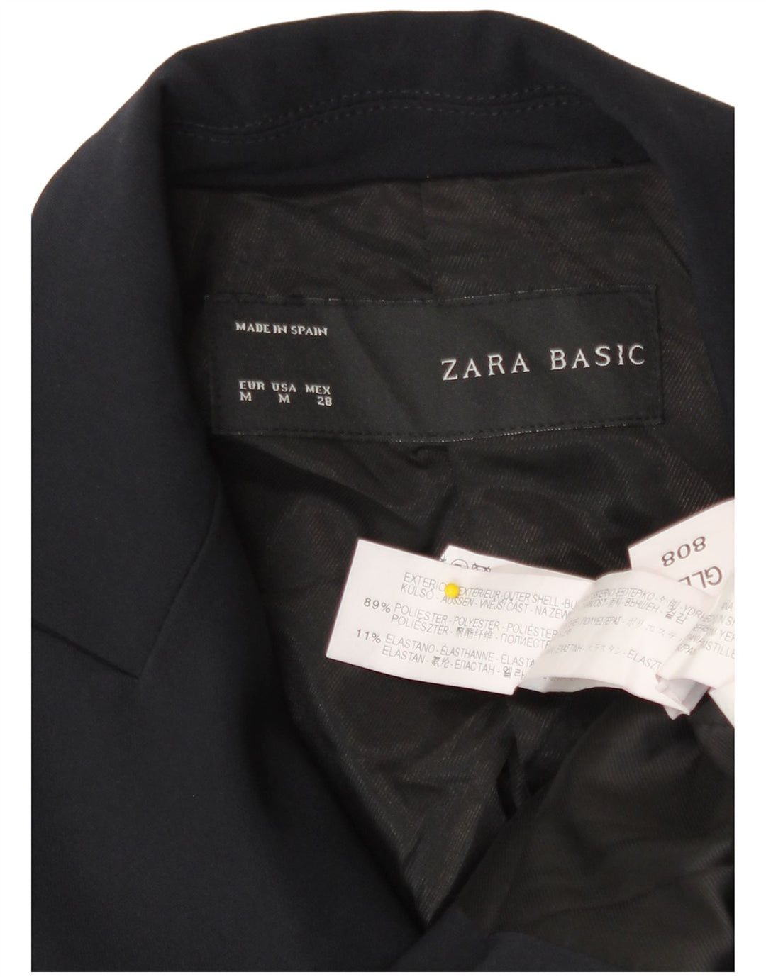 Jaqueta blazer feminina Zara com peito duplo Reino Unido 12 poliéster azul marinho médio