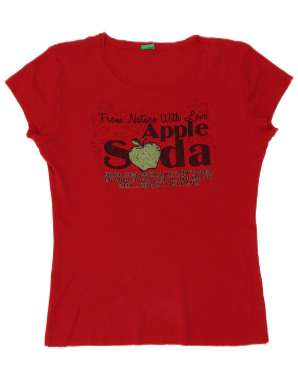 Camiseta feminina gráfica Benetton UK 14 algodão vermelho médio
