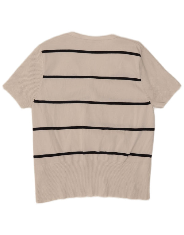 Camiseta feminina Tommy Hilfiger UK 14 grande algodão listrado branco