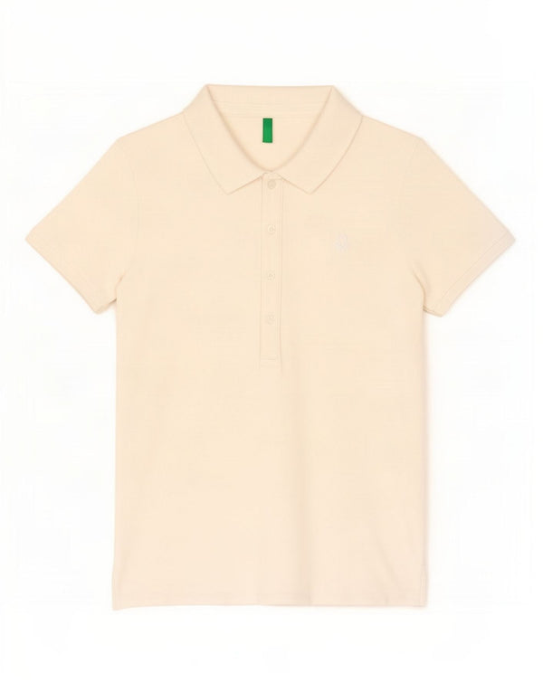 Camisa polo feminina Benetton UK 14 grande algodão branco