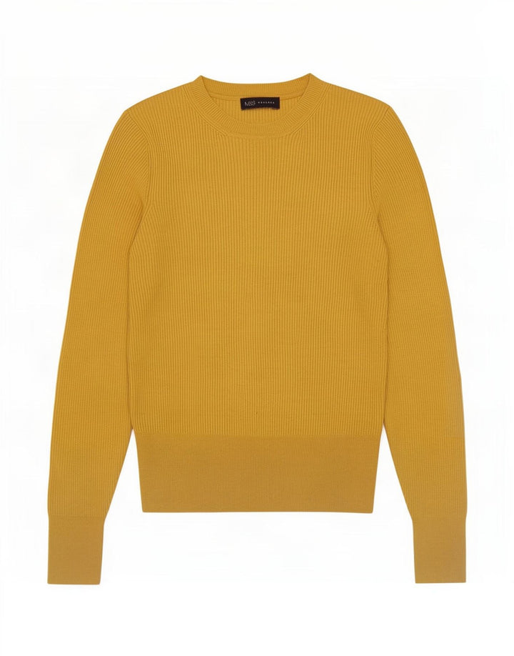 Suéter feminino Marks & Spencer com gola redonda Reino Unido 12 viscose amarela média