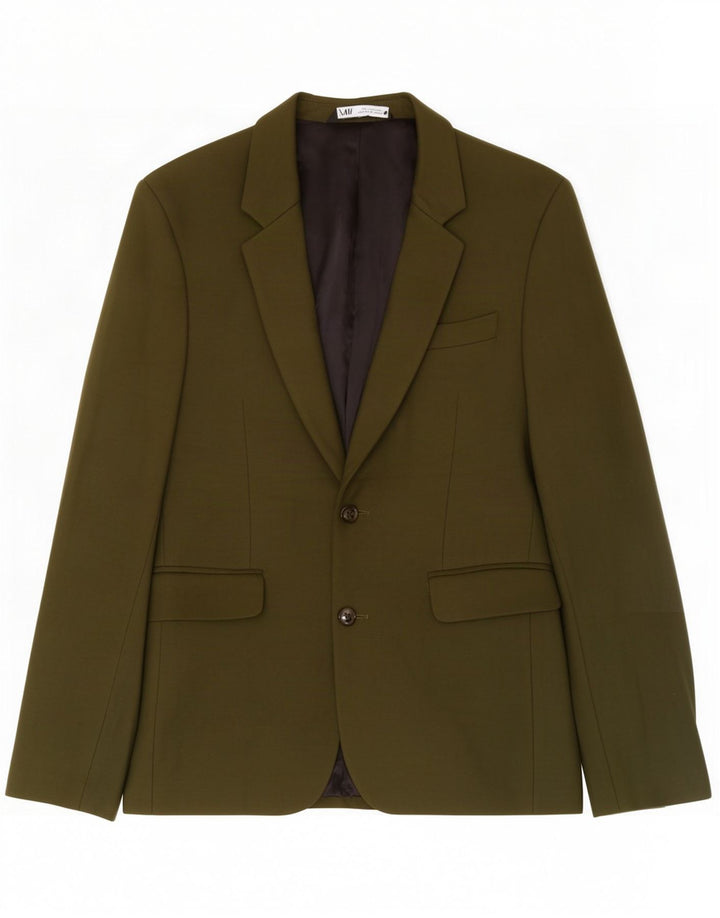 Jaqueta blazer masculina Zara com 2 botões EU 48 Viscose verde médio
