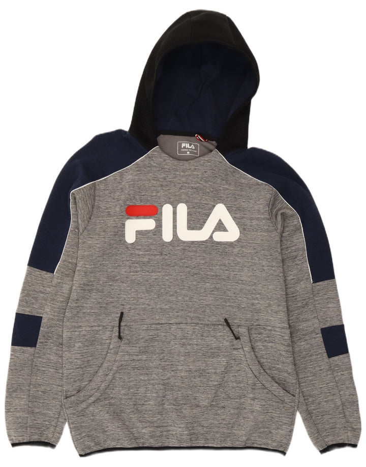 Fila Mens Graphic Hoodie Jumper Médio Cinza Colourblock Algodão