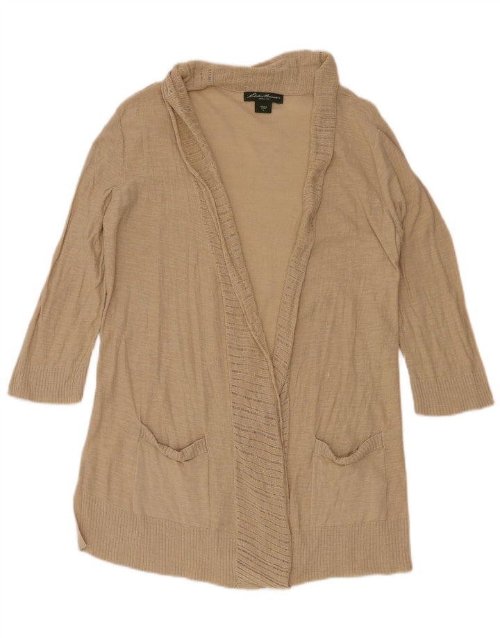 EDDIE BAUER Suéter cardigã feminino com palangre aberto Reino Unido 12 médio bege