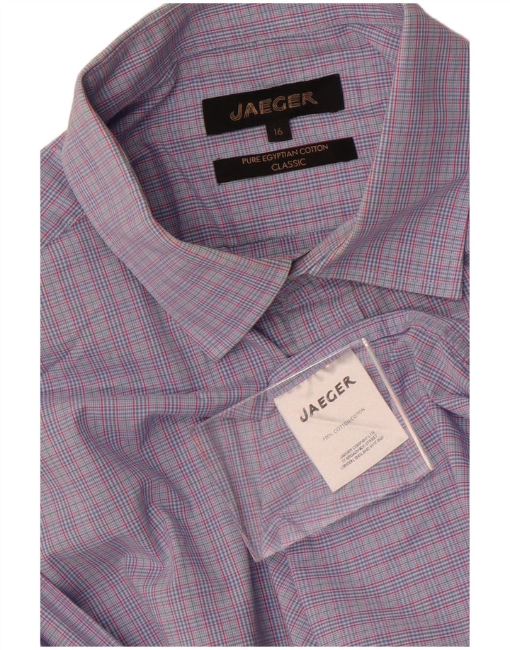 Camisa clássica masculina Jaeger tamanho 16 grande algodão xadrez azul